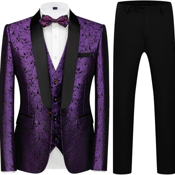 Elegant Men's Purple Wool Blend Tuxedo Suit - Perfect for Weddings & Proms